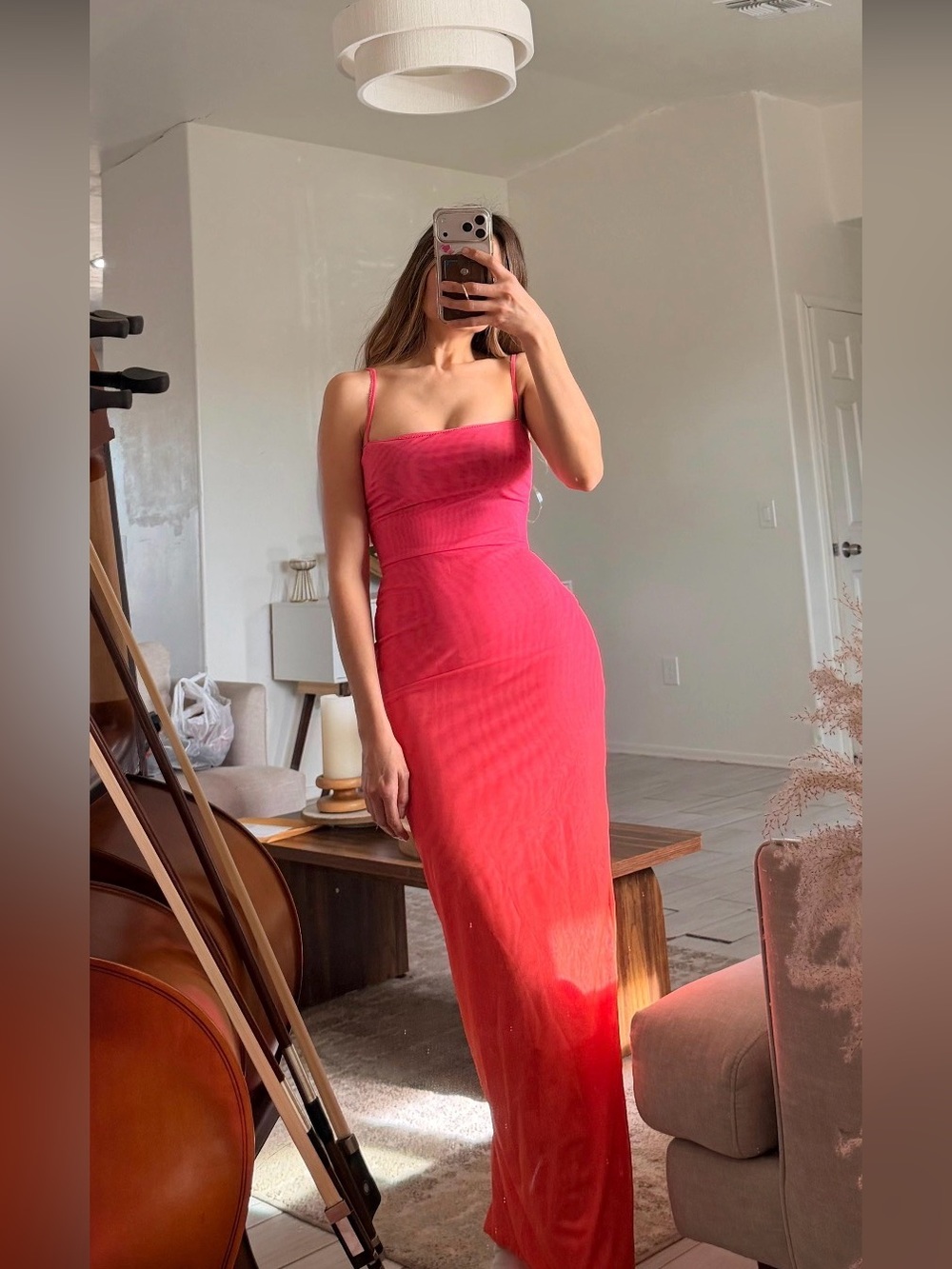 House  of CB LONDON Strappy Fitted Maxi Dress in Hot Pink